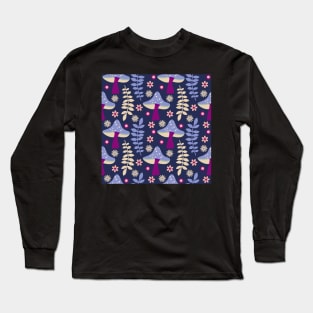 Retro flowers and mushrooms - Magenta dream Long Sleeve T-Shirt